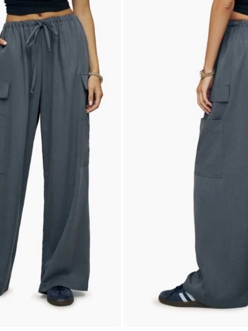 Reformation, Ethan Wide-Leg Twill Pant in Slate Gray